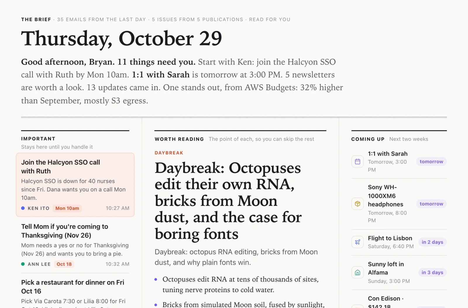 The Brief for Thursday, October 29, laid out like a newspaper