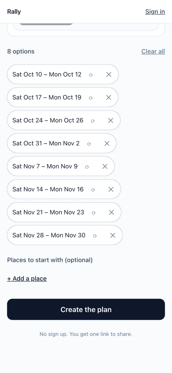 Eight weekends added at once