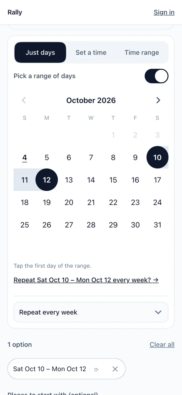 A weekend drawn as one band on the calendar